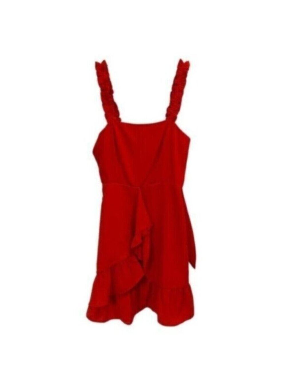 NWT E.SSUE | Women's Red Multi-Tiered Faux Wrap Ruffle Dress Size Small